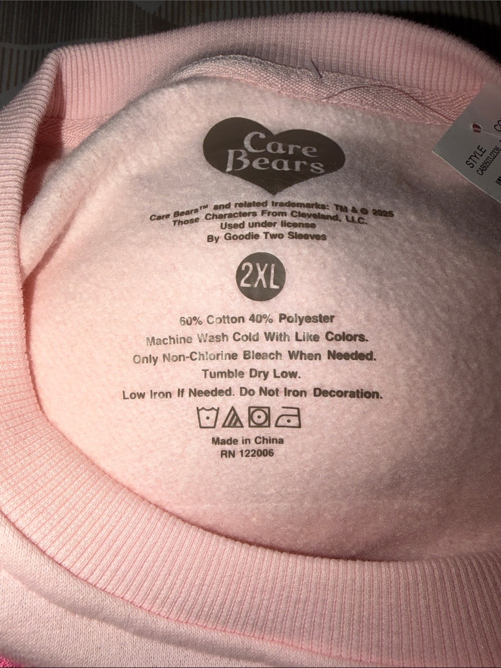 Care Bears Light Pink Crewneck Sweatshirt with Bear Graphic 2X NWT - Picture 6 of 6
